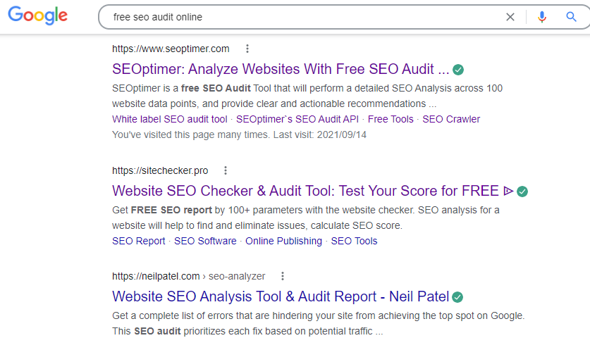 kostenlose SEO-Audit online SERP